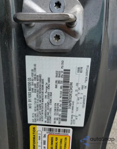 2017 Ford Mustang z USA, uszkodzony, nr VIN 1FA6P8TH3H5234594